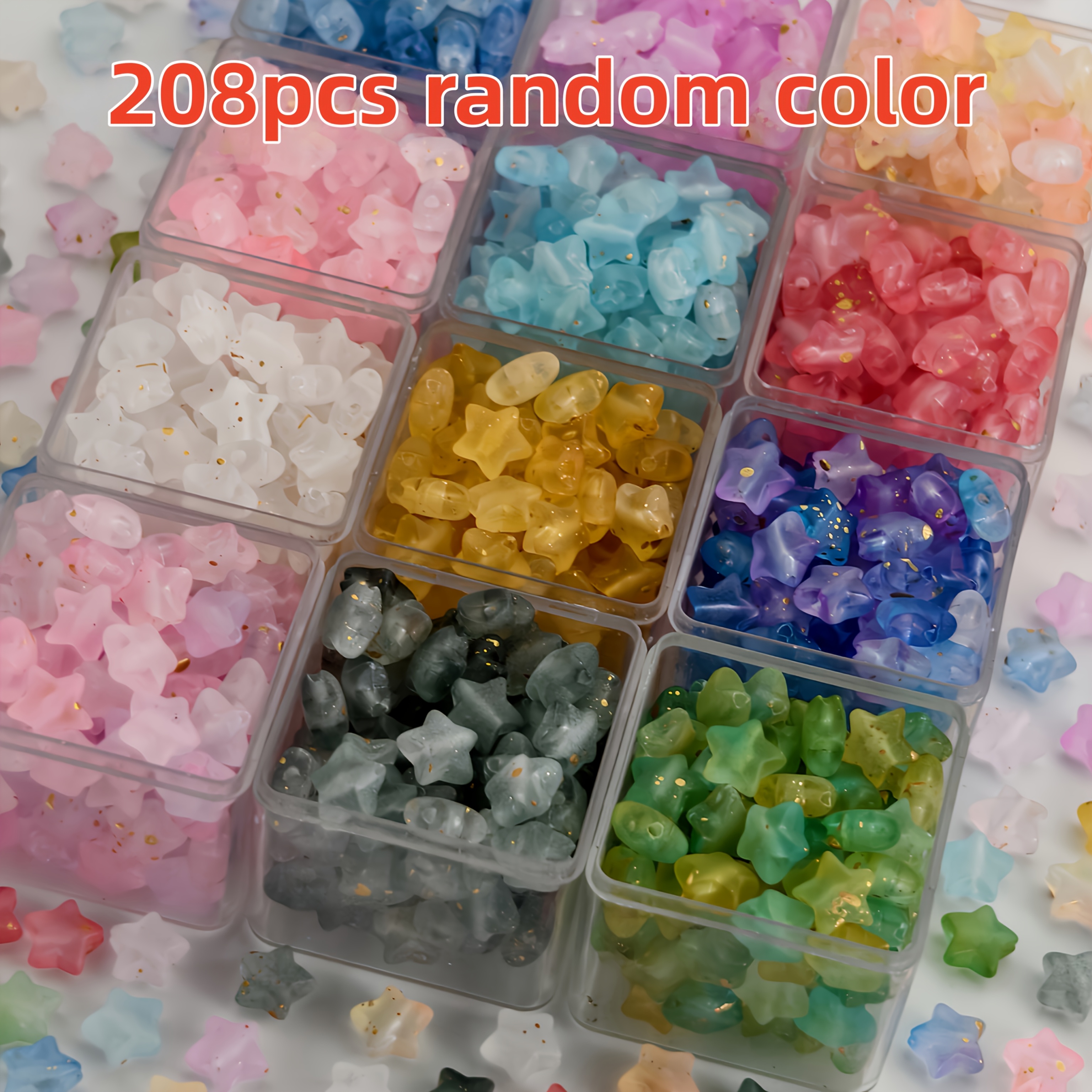 TEMU 208 cuentas de estrella de 10 mm de color aleatorio en 12 colores con adornos, cuentas perfectas de la serie Cielo Estrellado, perfectas para