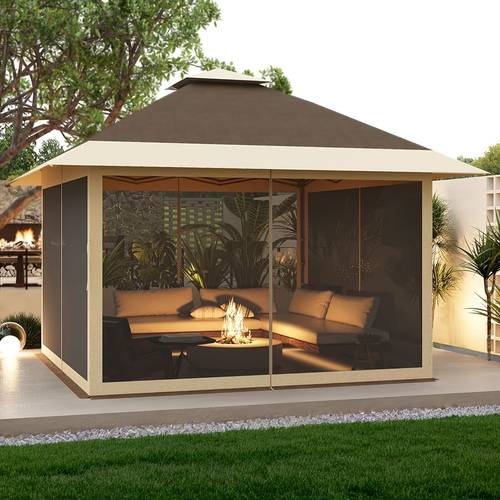 13x13 waterproof up canopy tent gazebo with mesh netting 4 sandbags gray ideal for outdoor shelter in gardens lawns backyards and decks