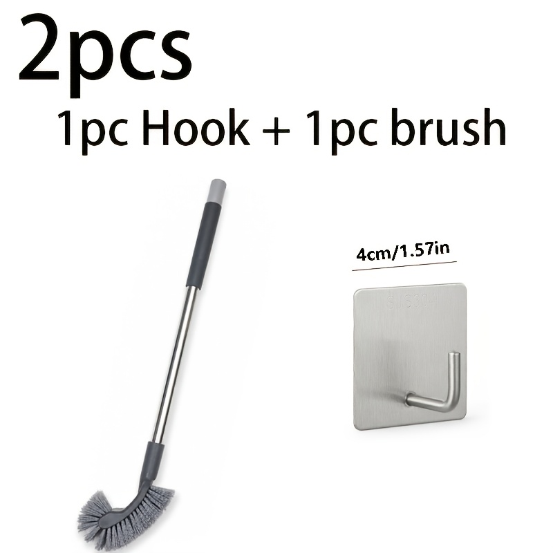 TEMU 1 Set (1pc Toilet Brush And 1pc Hook) Stainless Steel Long-handle Toilet Brush, For Daily Cleaning, Designed For Cleaning Toilets And Home ,