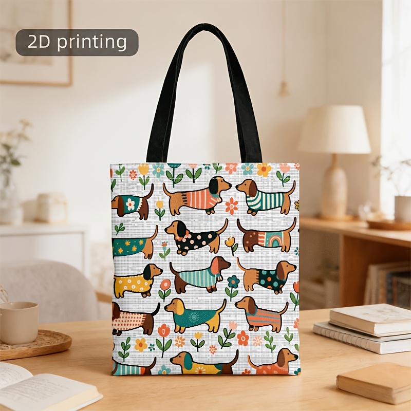 TEMU Sac Bandoulière et Sac à Main pour Hommes et Femmes, Imprimé Intégral Coloré de Teckel et Motif Floral 2-en-1, Sac Bandoulière, Unisexe pour les