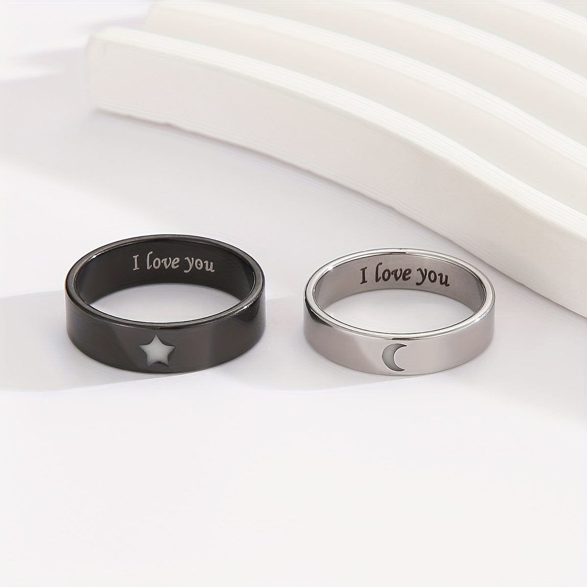 TEMU 2pcs Luminous Couple Rings - Matching Wedding Bands, - Valentine's Gift For Women &, Tokens (no Coating)
