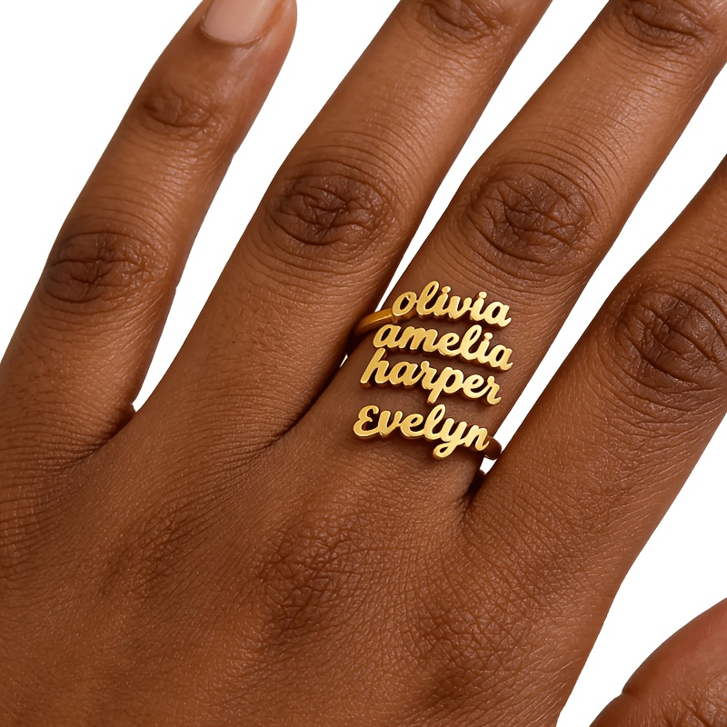 TEMU [customized] Personalized 304 Stainless Steel Golden Name , Easy Bohemian Style Name Ring, Customized Jewelry Gift, Birthday Gift, Party Banquet