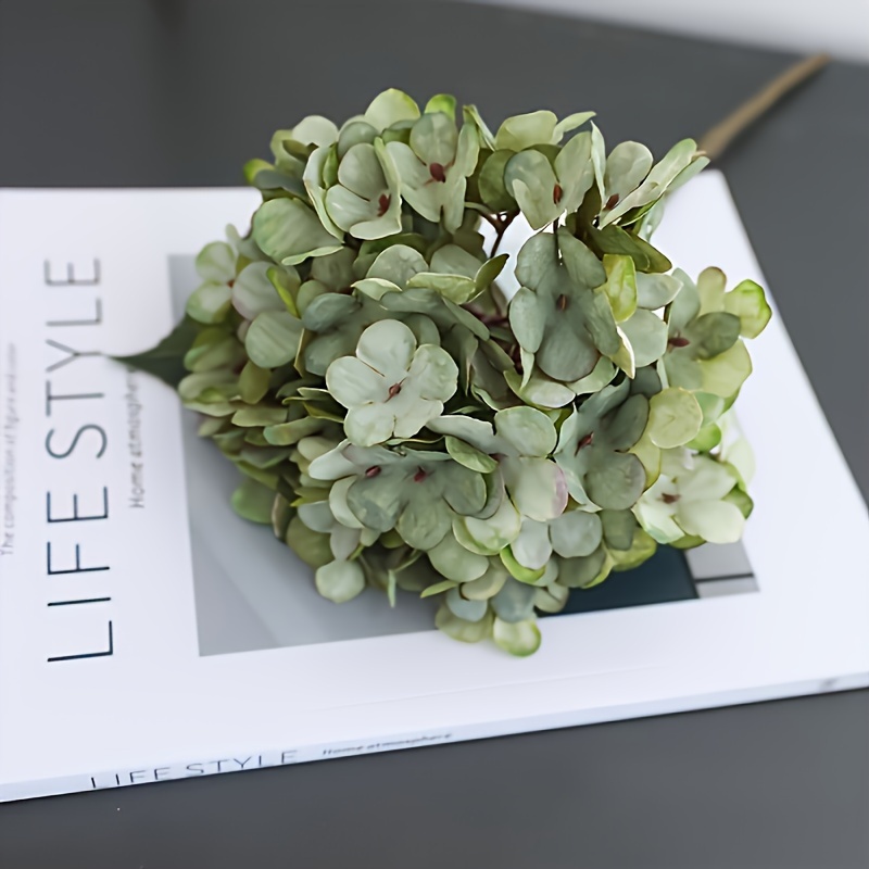 TEMU 4pcs Sage Green Artificial Hydrangea Flowers With Stems - Realistic, Long-lasting Decor For Home, Weddings, Parties & Events - Perfect For And