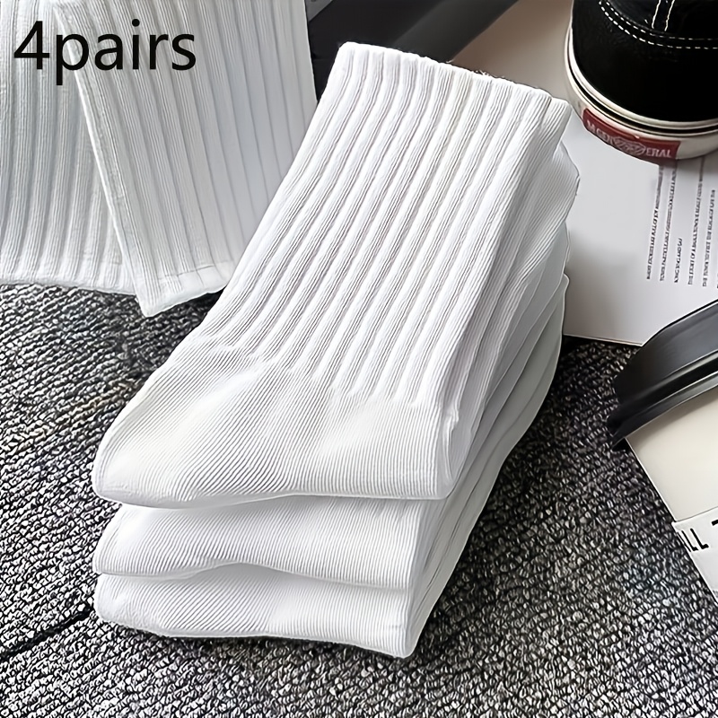 TEMU 4 Pairs Of White Mid-calf Socks, Sports Socks, Spring And Summer Style, Breathable And High-elastic Waist Sports Socks, Solid Color Socks, The