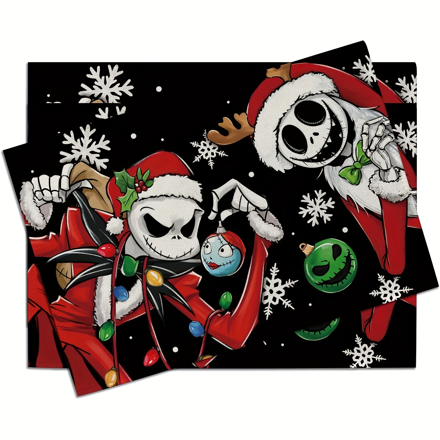 

4pcs Skellington Christmas Placemats - Rectangular Table , , 12x18 Dining Decor For