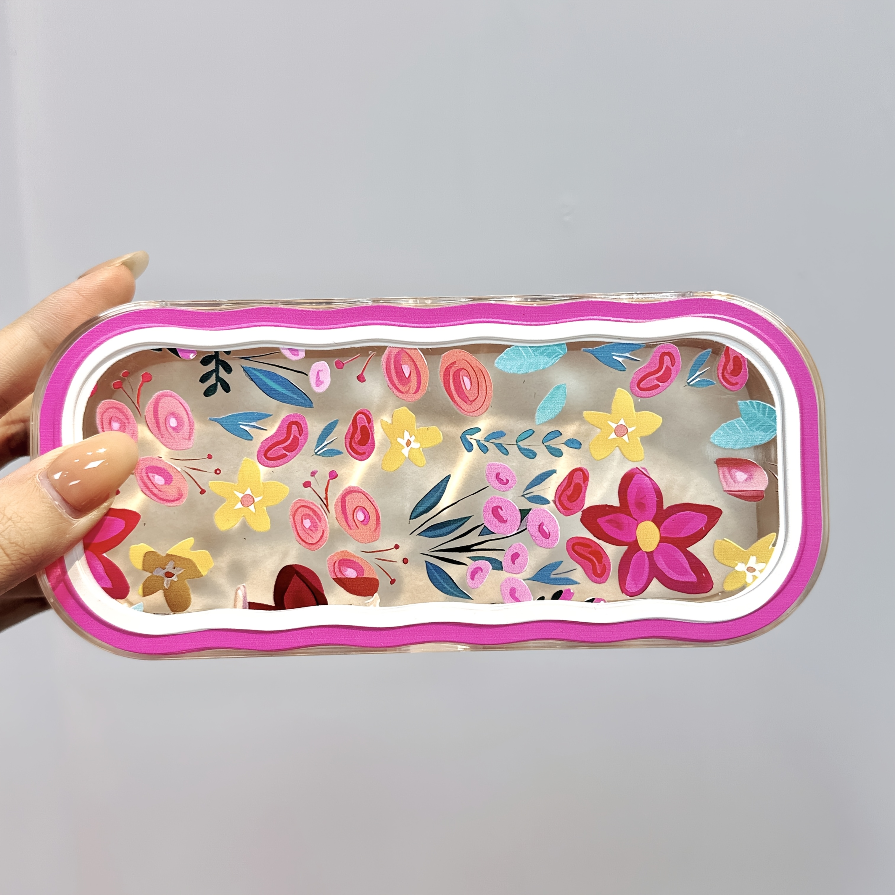 TEMU Chic Floral Transparent Glasses Case - Durable, Portable & Stylish For Men And Women