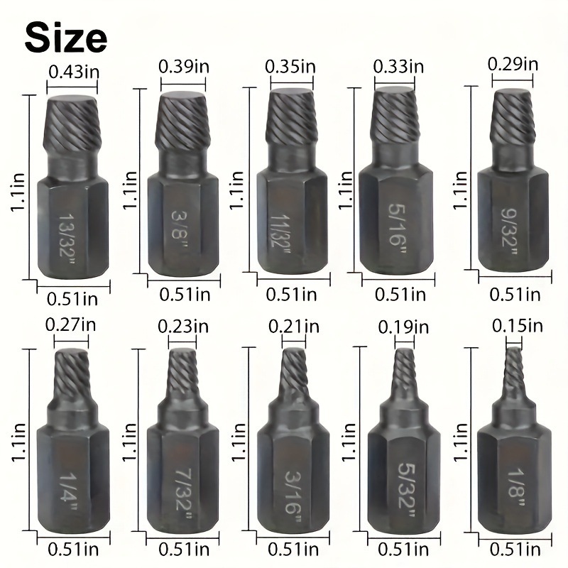 alloy steel screw extractor set stripped damaged bolt remover non electric precision threaded head tool kit with metal case no battery required details 0