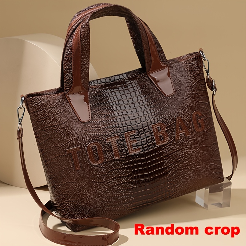 TEMU Nueva Bolso Tote de Mujer de Gran Capacidad con Diseño de de , de Tela de Corte Aleatorio, Largo de Correa Ajustable, Ideal para el