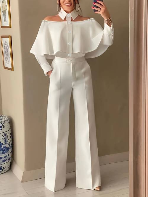 womens elegant urban loose fit long sleeve shirt semi sheer off shoulder design with classic collar solid color versatile top for casual formal wear formal attire collar quality fabric lightweight blouse stylish blouse adult women