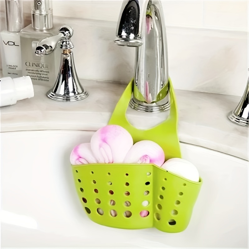 adjustable plastic kitchen sink caddy hanging drain basket for soap and sponge storage home organization accessory space saving design details 4