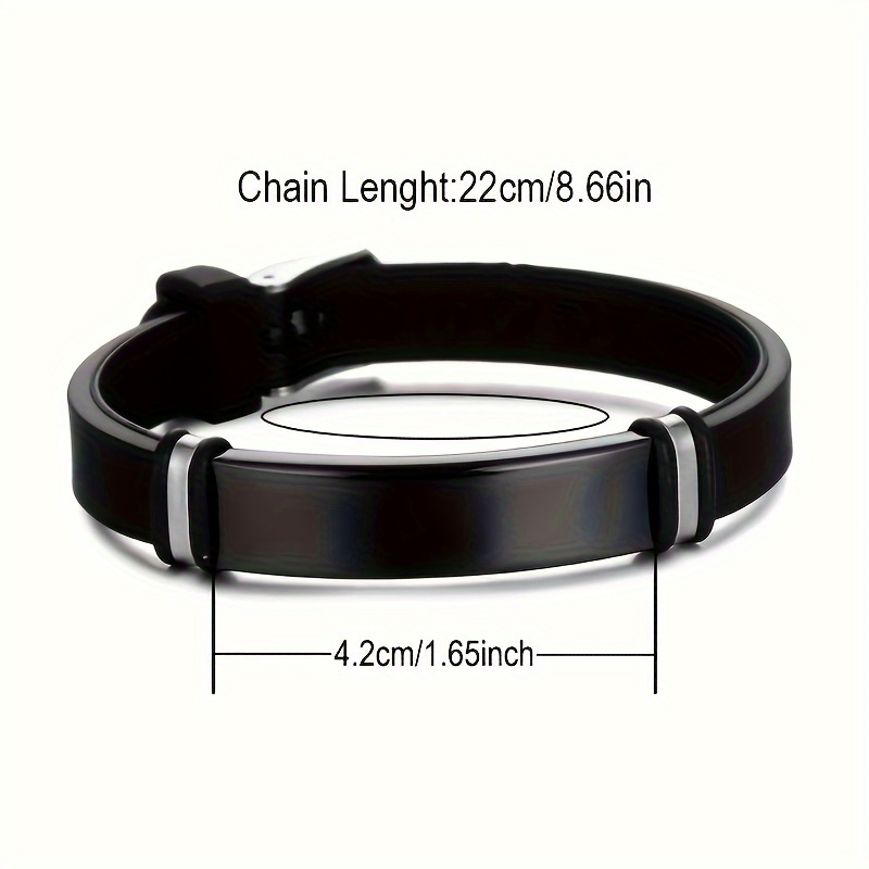 Custom Engraved Men's Silicone Bracelet with Stainless Steel Bar, Personalizable ID Wristband, Adjustable Band for Daily Wear, August Birthstone, Non-Plated, Valentine's Day Gift Idea details 4