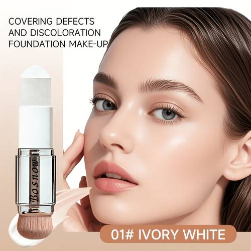 2 in 1 color changing foundation stick 3 color foundation sticks with brushes waterproof and sweat resistant base makeup light dark long lasting light beige fit natural makeup multifunctional foundation