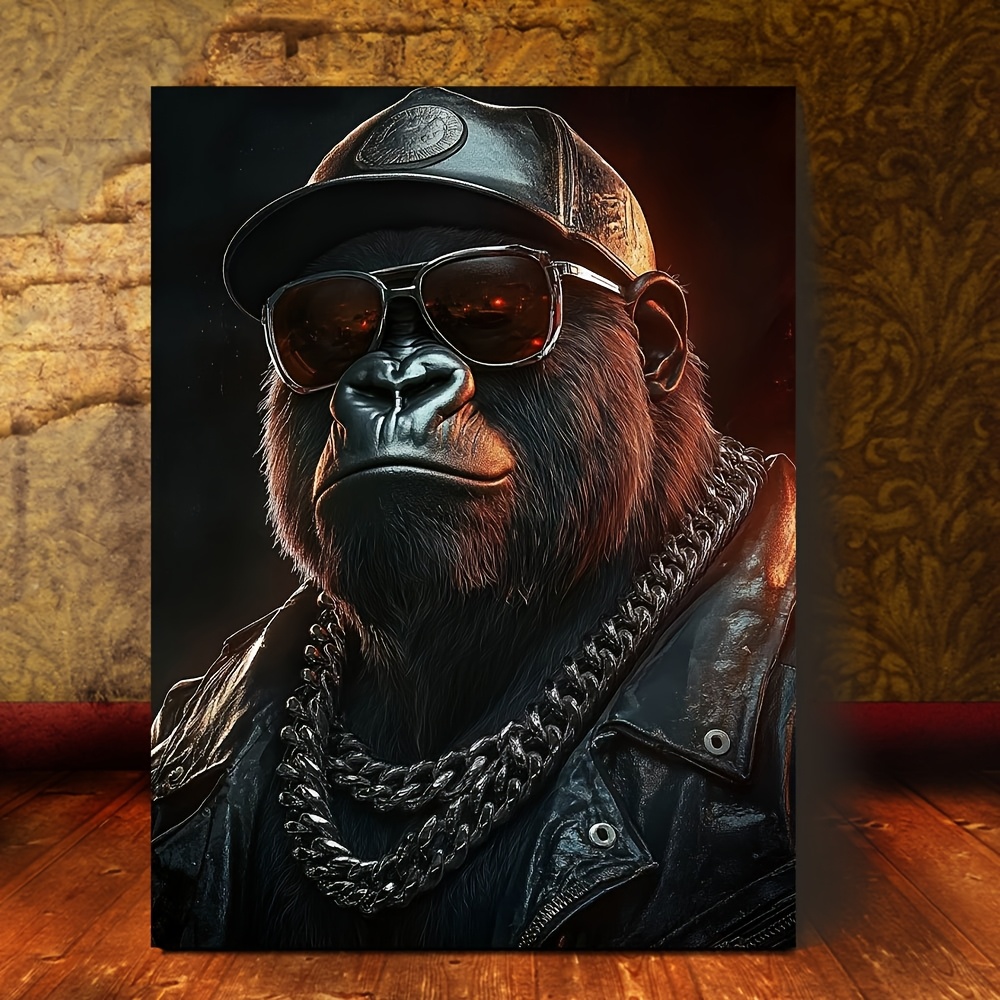 

2d 1pc, Fashion Gorilla Canvas Art, 8x15 Inches, Contemporary Country-rustic Style, Wood Wall Hanging Decor, Indoor Home Office Artwork, Ready To Hang Festival Gift