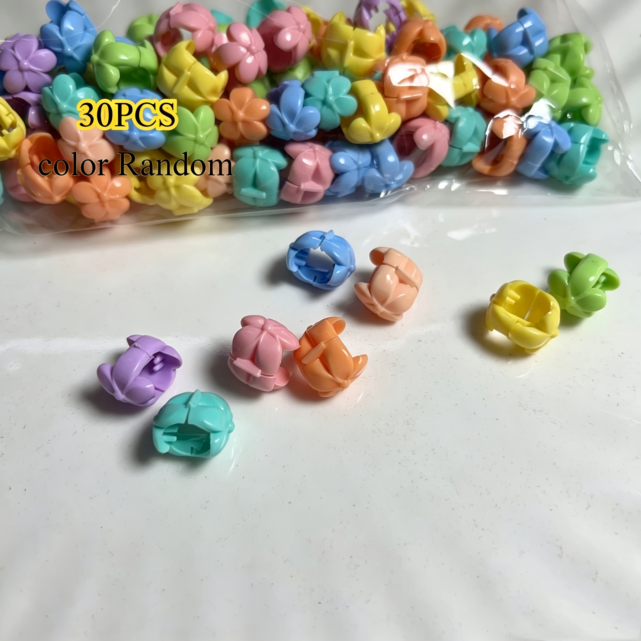 TEMU Lot de 30 perles d'accessoires pour cheveux de style bohème à motif floral de couleurs aléatoires - Pinces à cheveux en plastique de couleur