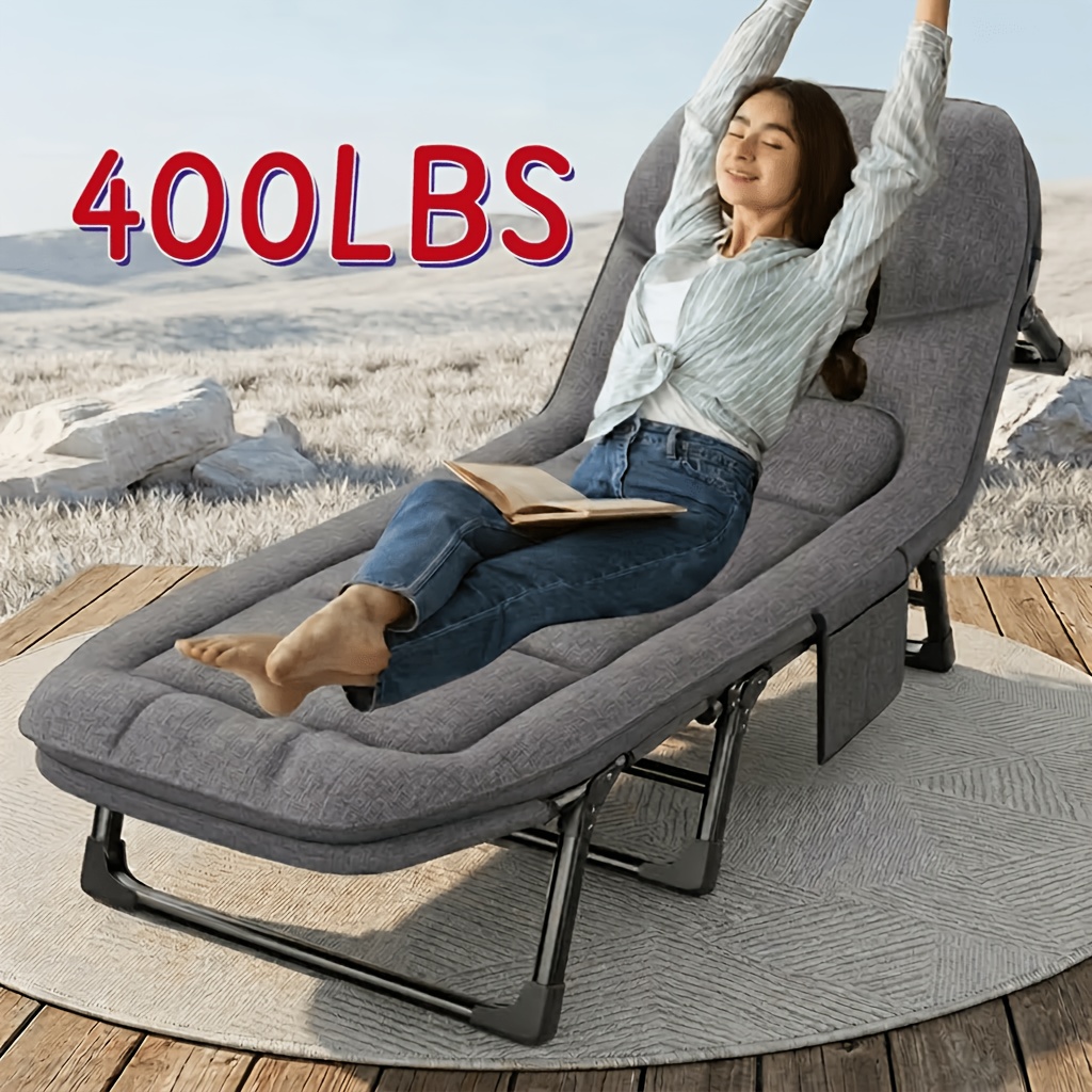 TEMU Portable Outdoor Folding Camping Bed With Mattress, Heavy Duty 600lbs Capacity, Includes Carry Bag For Travel, Garden, Patio, And Yard, Outdoor