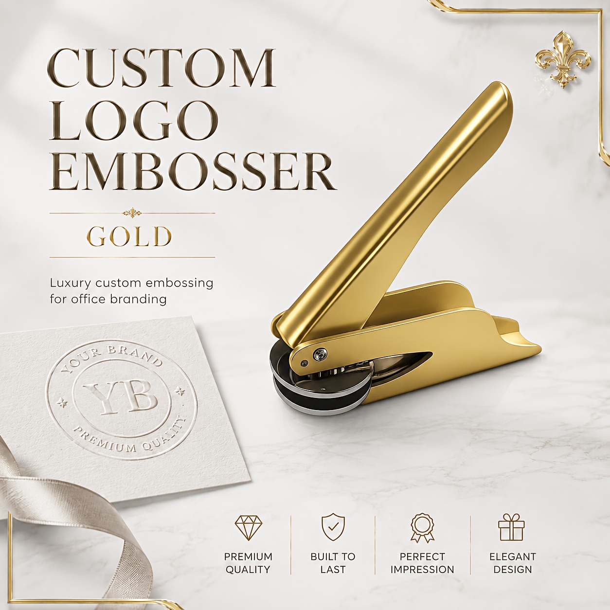 TEMU Custom Logo Embosser, Personalized Handheld Steel Embossing Stamp From Your Design, 4cm/1.57in Square Seal For Business Branding, Wedding