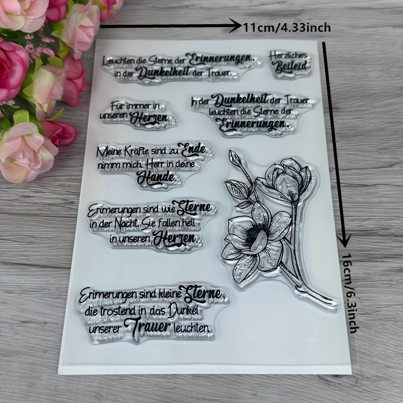 Image of Diy Transparent German Flower Decoration Material Pattern Stamp Card Making Artwork Transparent Color Transparent Seal Clear Pattern Stamp Diy