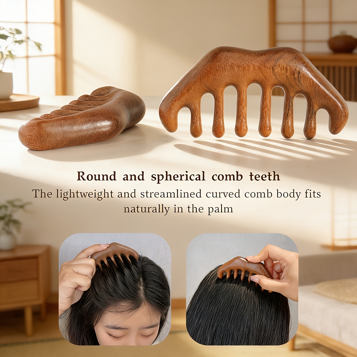 1 Peine de Sándalo | Madera Natural, Diseño de Dientes Anchos para Alisar el Cabello, Portátil para Uso Doméstico