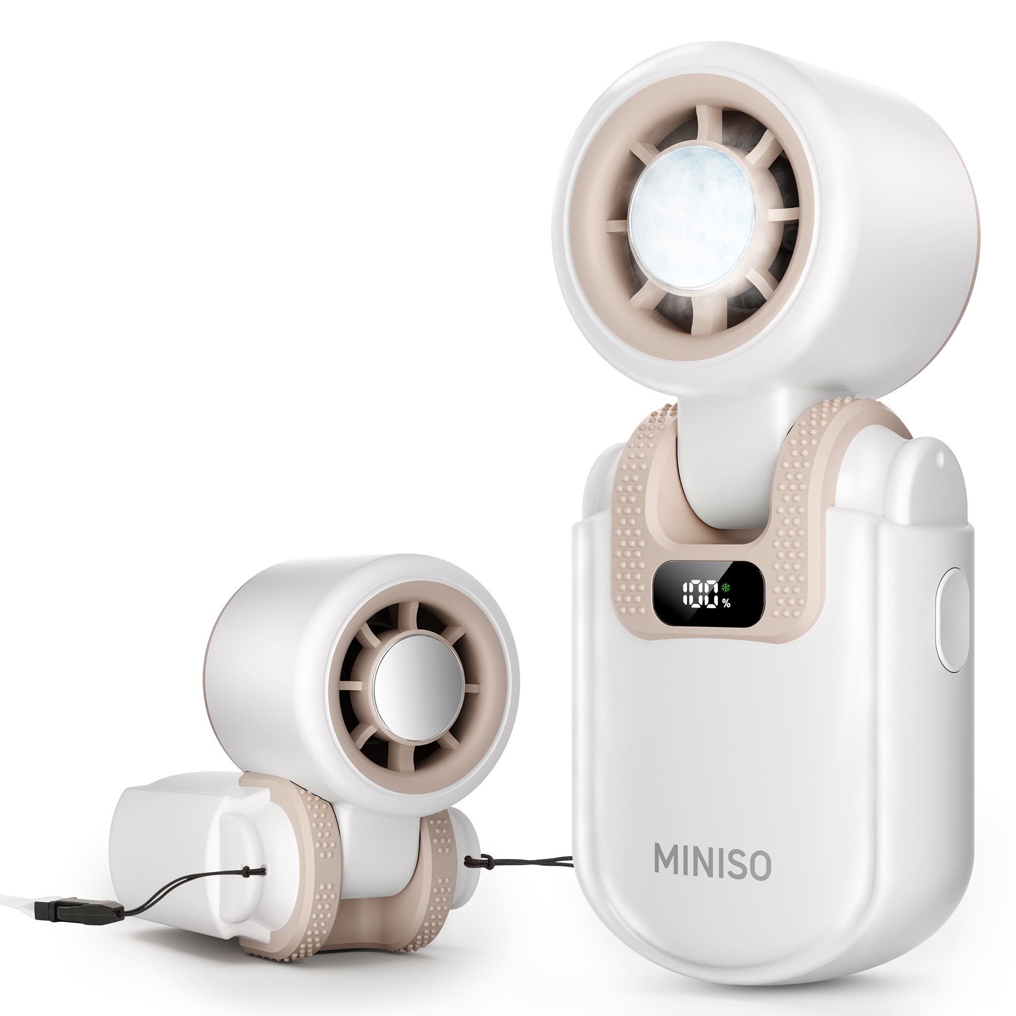 MINISO 2400Mah Prenosni Ročni Zložljivi Namizni Mini Ventilator za Ličenje, Hitri 3-Sekundni Način Hlajenja, Pametni Zaslon za Hitrost in Niv