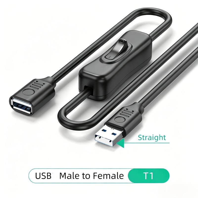 TEMU Cable de extensión USB a hembra con de encendido/apagado para PC, ventilador USB, lámpara LED, cargador USB, cable de alimentación