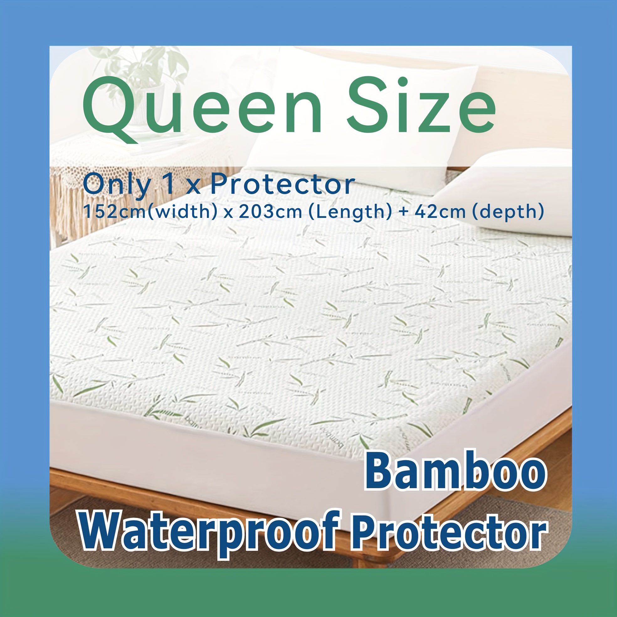 TEMU 1pc Waterproof & Stain-resistant Bamboo Fiber Mattress Protector - 100% Waterproof Mattress Cover For Single, King Single, Double, Queen, King,
