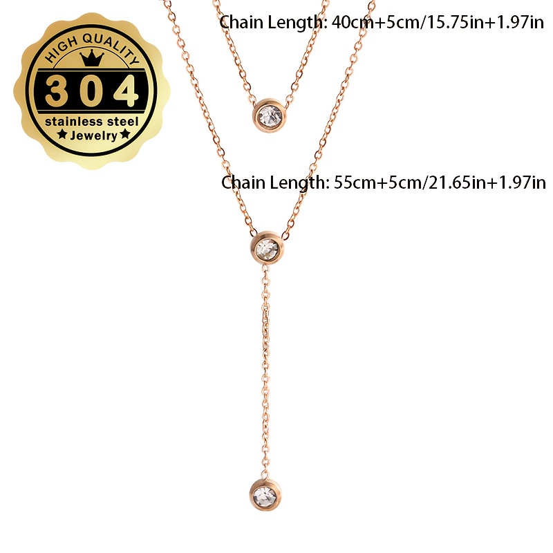 Double Layer Y-Necklace with Sparkling Zirconia