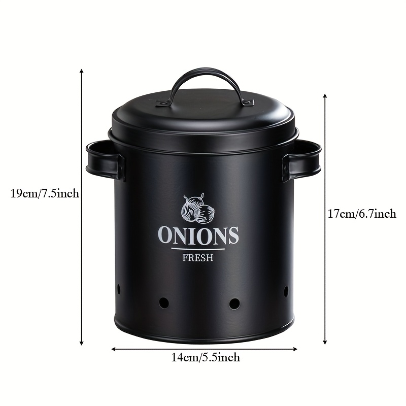 Image of 1pc Metal Storage Buckets - With Flip Cover Container, Reusable, Space For Kitchen Organization, Suitable For Storing Garlic And Onions - Hand Washable, Food Contact Safe