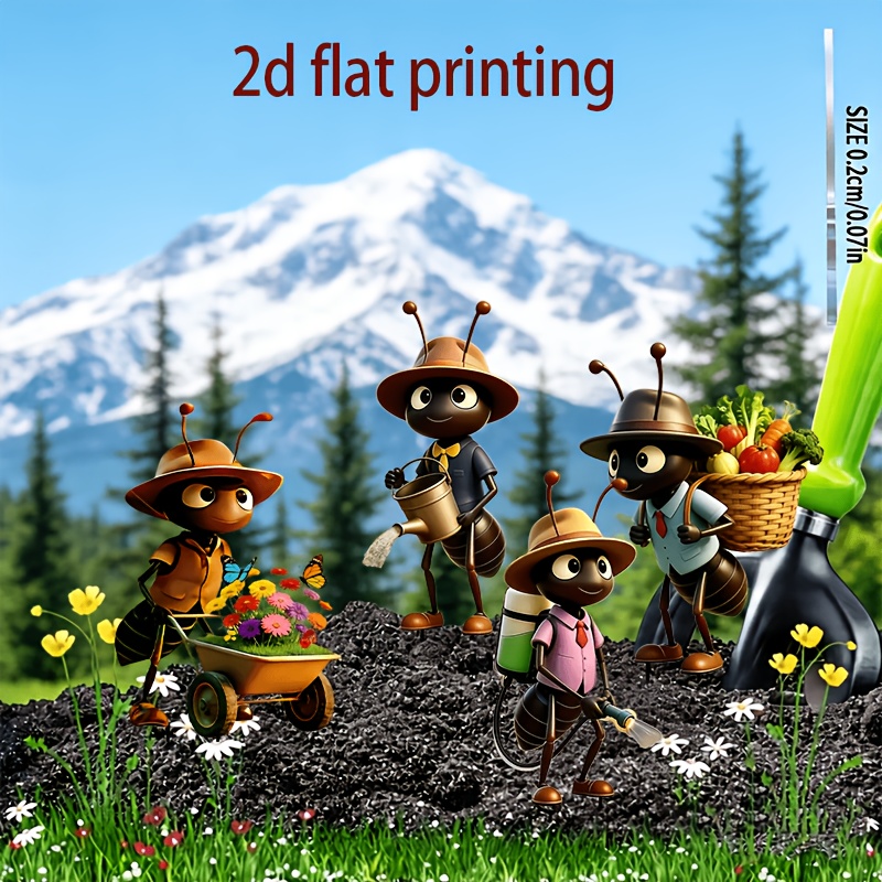 2D Flat, [2D Flat] 2D Flat Printed Garden and Bonsai Ground Stake Decorations, 4pcs of Cute Hardworking Ants, Acrylic Garden Decor Outdoor Ornaments, Suitable for Gardens, Lawns, Flower Pots, Courtyards, and More Decorative Fences, Perfect Holiday