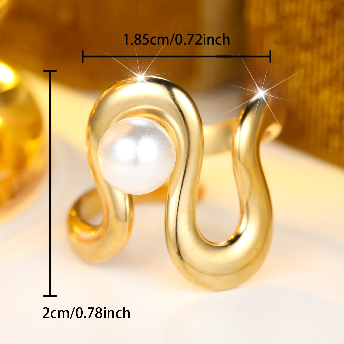 Women's Shiny Wave Imitation Pearl Ladies Ring