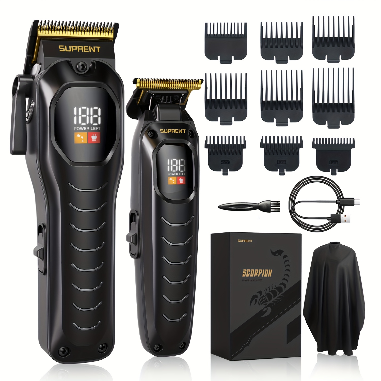 TEMU Suprent Professional Cordless Beard Trimmer For Men - Rechargeable Trimmer With Led Display, Quiet 6000rpm Motor, Beard & Hair Grooming Kit,