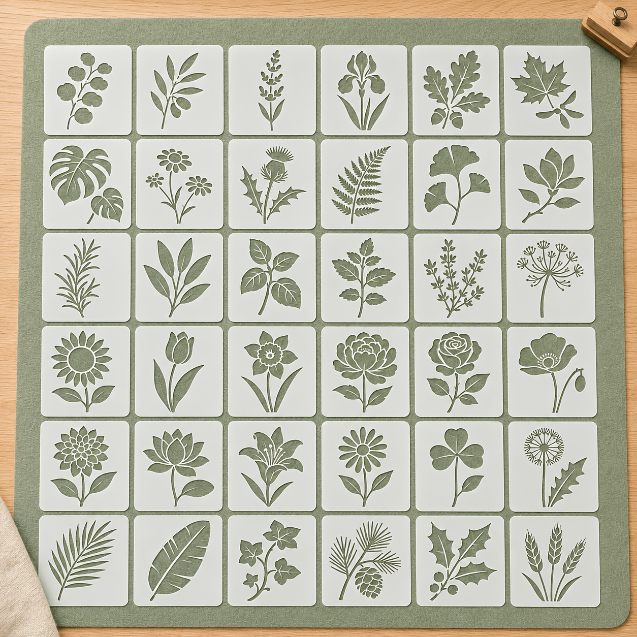 TEMU 36pcs Set Of Plant, Flower, And Leaf Hollow-out Painting Stencils, Creamy White Pet Reusable Diy Spray Painting Handcraft Decoration Tools