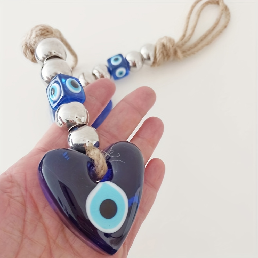 

1pc Heart-shaped Glass Blue Eyes Turkish Style Demon Eyes Pendant Home Decor Car Interior Pendant