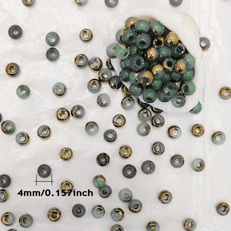 380pcs Half-Golden Artificial Jade Beads, Round Spacer Beads