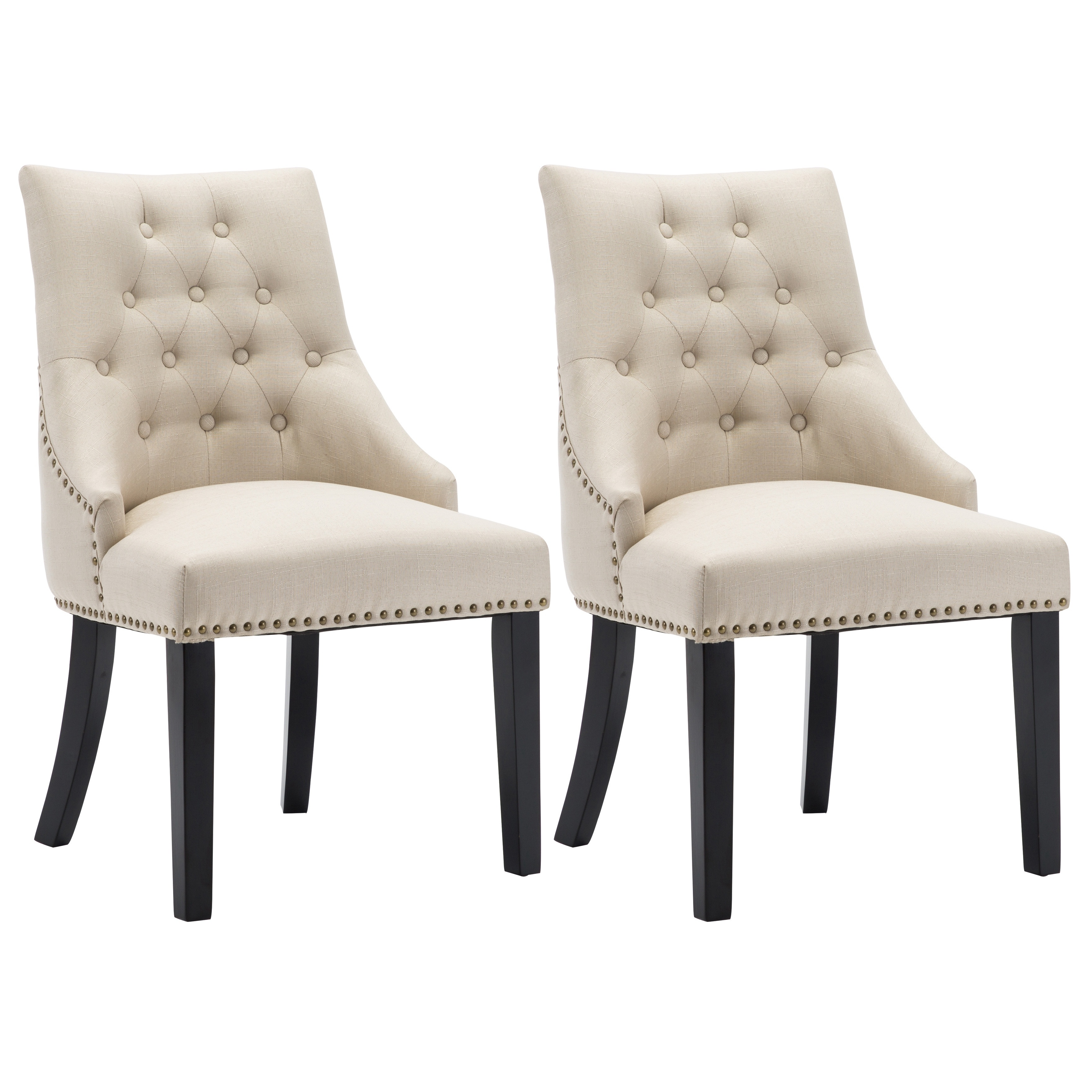 

Dining Chairs Set Of 2, Modern Upholstered Fabric Dining Room Chair With Tufted Button Back, Solid Wood Legs, Nailed Trim (beige)