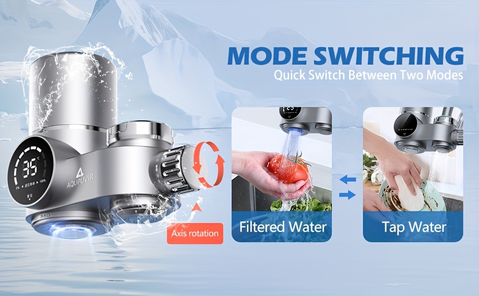Faucet Mount Water Filtration, 264 Gallons Water Faucet Mount Filtration System, Dual Head Switching with Water Temperature And Life Dual Display for Tap Water Reduces Lead Chlorine, Heavy Metals (23psc Combination)