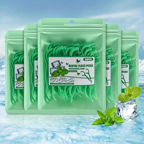 50pcs mint flavor dental floss deep cleaning toothpicks portable single use oral hygiene travel essential toothpicks dental floss for teeth
