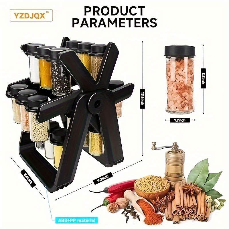   707   wheel glass spice rack set seasoning bottle spice jar spice bottle creative rotatable storage rack   rack seasoning classification storage sealed moisture proof with 18 glass bottles details 5