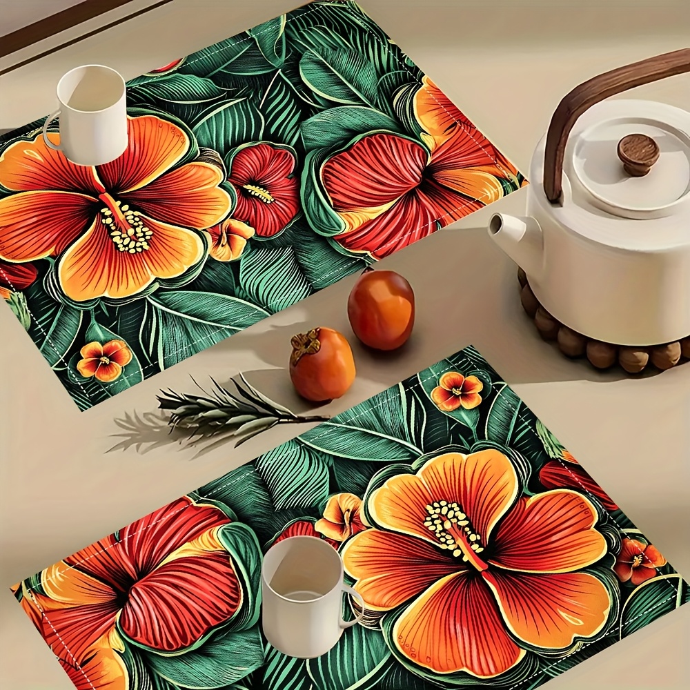set of 4 abstract seamless pattern watermelon hibiscus   dining table mat insulation mat suitable for home   kitchen and dining table decoration 12x18inch