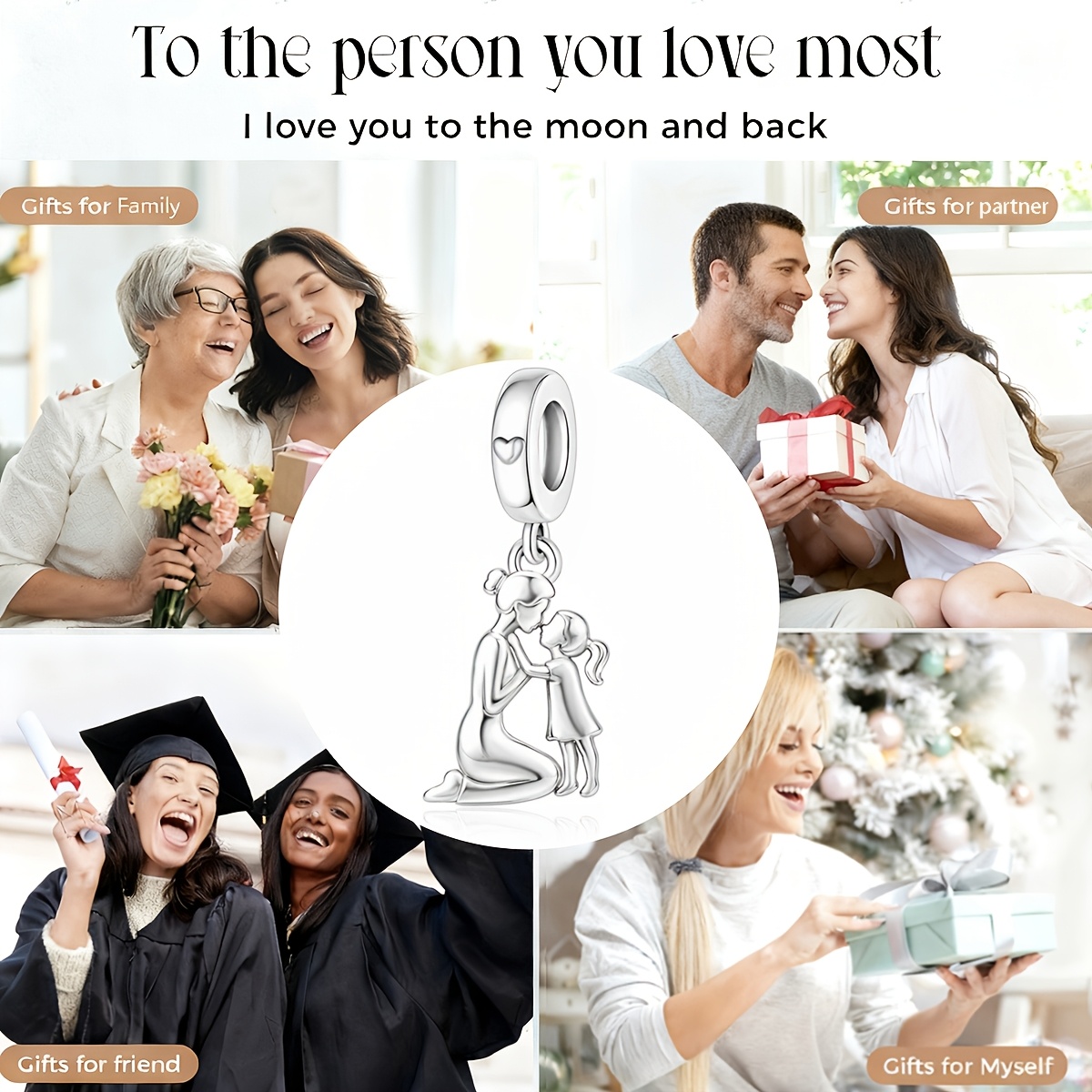 Silvery Plated Copper Loving Family Dangle Charm for Jewelry DIY