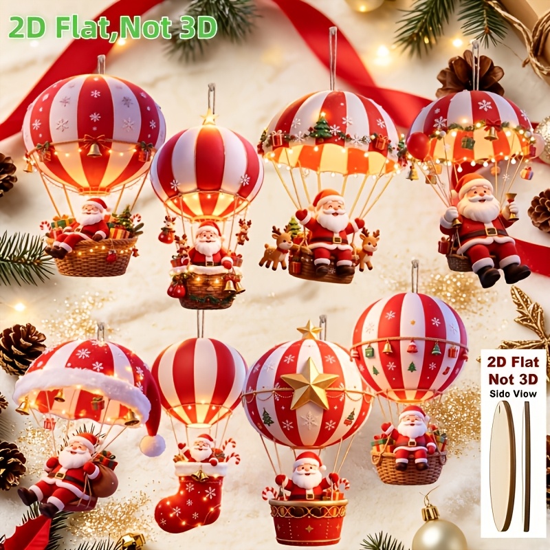 TEMU Colgante festivo 2D de 8 piezas con diseño de Papá Noel en globos aerostáticos, - Decoración de regalo festivo para el hogar y el jardín,
