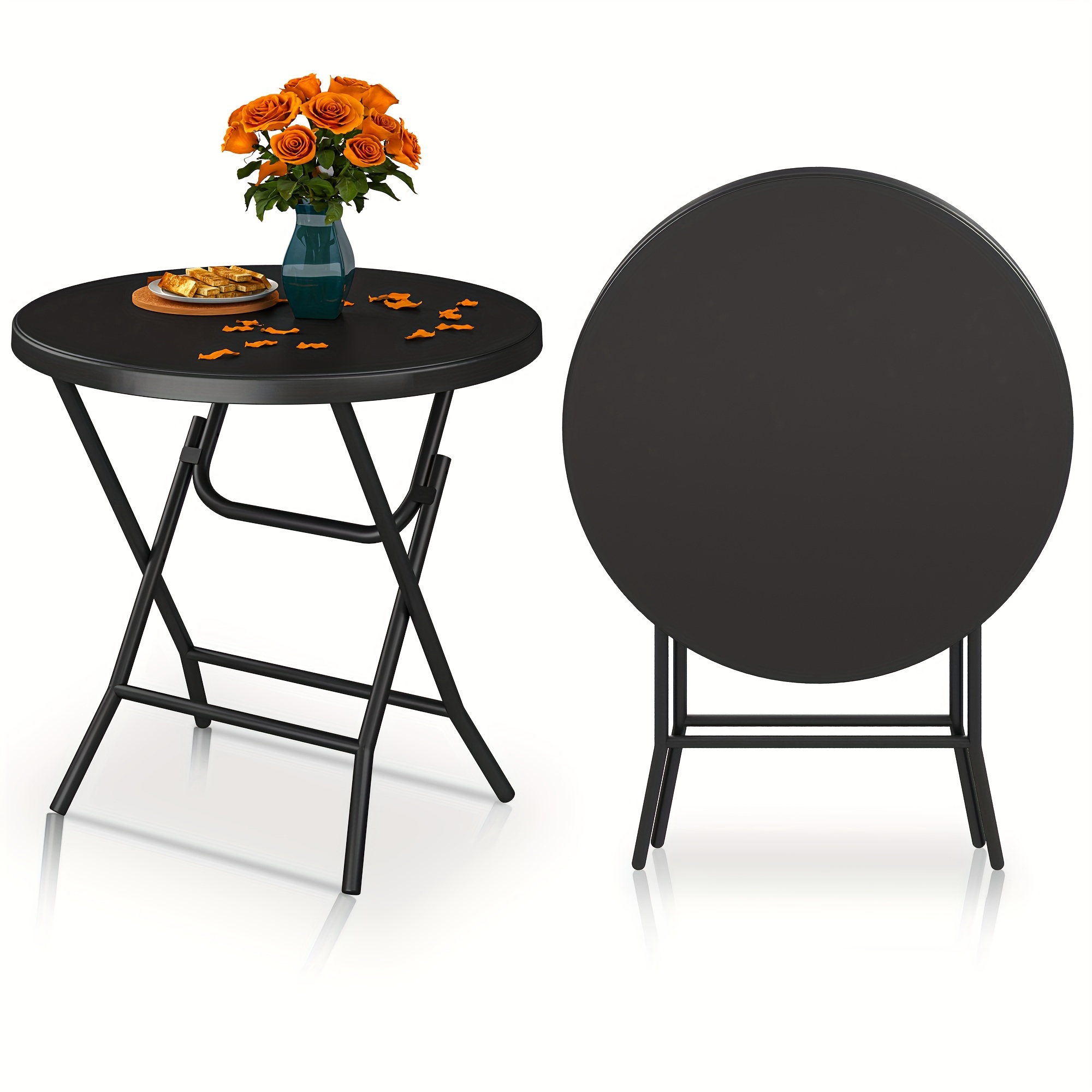 

32 Inch Round Folding Table For Outdoor/indoor Lightweight Foldable Table W/thick Table Top And Sturdy Metal Frame, Ideal For Patio Backyard