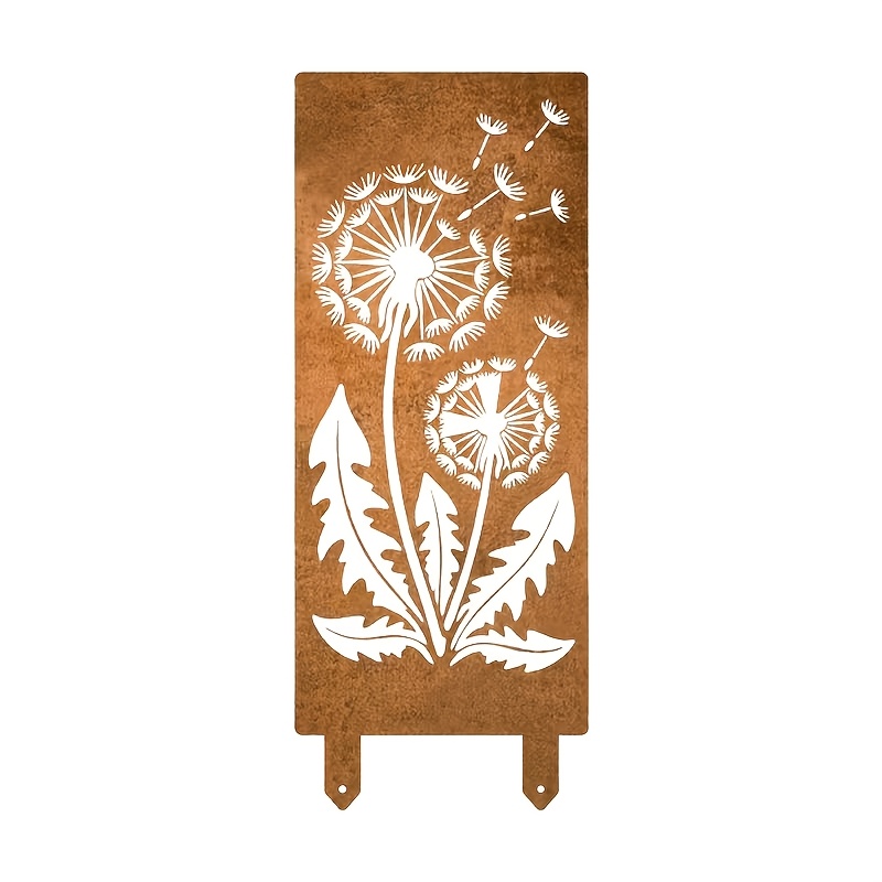 TEMU [2d Flat] A Rusted Dandelion Flower Metal Garden Screen , A Rustic-style Iron Outdoor Partition, And A Modern Fence And Courtyard Privacy Panel