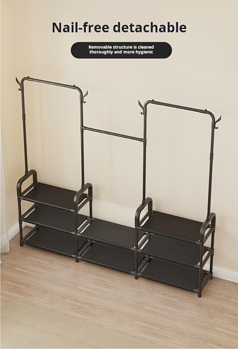 3 Tier 55 Freestanding Metal Clothing Rack With Shoe Storage Shelves Entryway Organizer Space Saving Durable Alloy   Easy Assembly 120 Lb Capacity For Small Spaces Shoe Storage Organizer Product Details 2