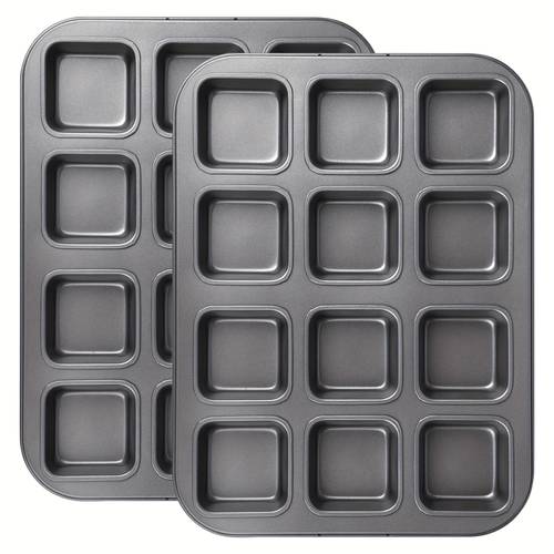 12-Cavity Mini Brownie Baking Pan, Non-Stick Carbon Steel Bread Mold, Oblong Roasting Tray Set of 2 - Perfect for Muffins and Mini Cakes