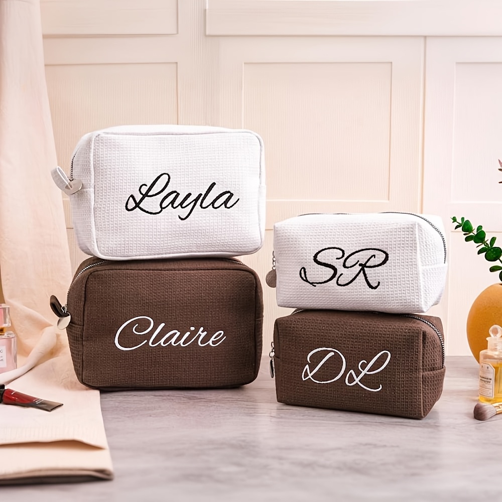TEMU Personalized Bag, Bridesmaid Makeup Bag, Embroidered Monogram Toiletry Bag, Bridesmaid Gifts, Bridal Shower Gift, Gift For Her