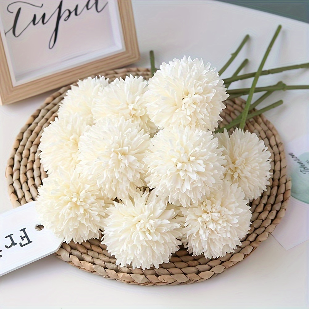 TEMU 20pcs Artificial Chrysanthemum Flower Bouquets - Realistic Fake Flowers With Blooming Buds, Table Centerpieces For Wedding, Home, Party,