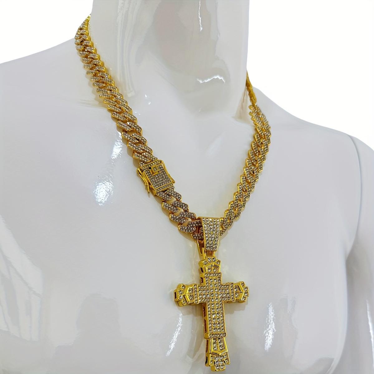 Zxcs Hip Hop Kreuz Anhänger Halskette Micro Pave Cubic Zirkonia Ägyptische Stil Halskette 24 "30" Kette-Silver Color,30 Inch