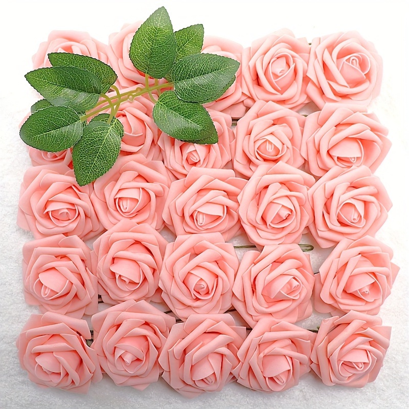 

25pcs Artificial Flower, Leaves Fake Roses, Simulation Rose Heads, Foam Flower, For Wedding, Holiday, Birthday, , Home Decor, Party Decor, Room Decor