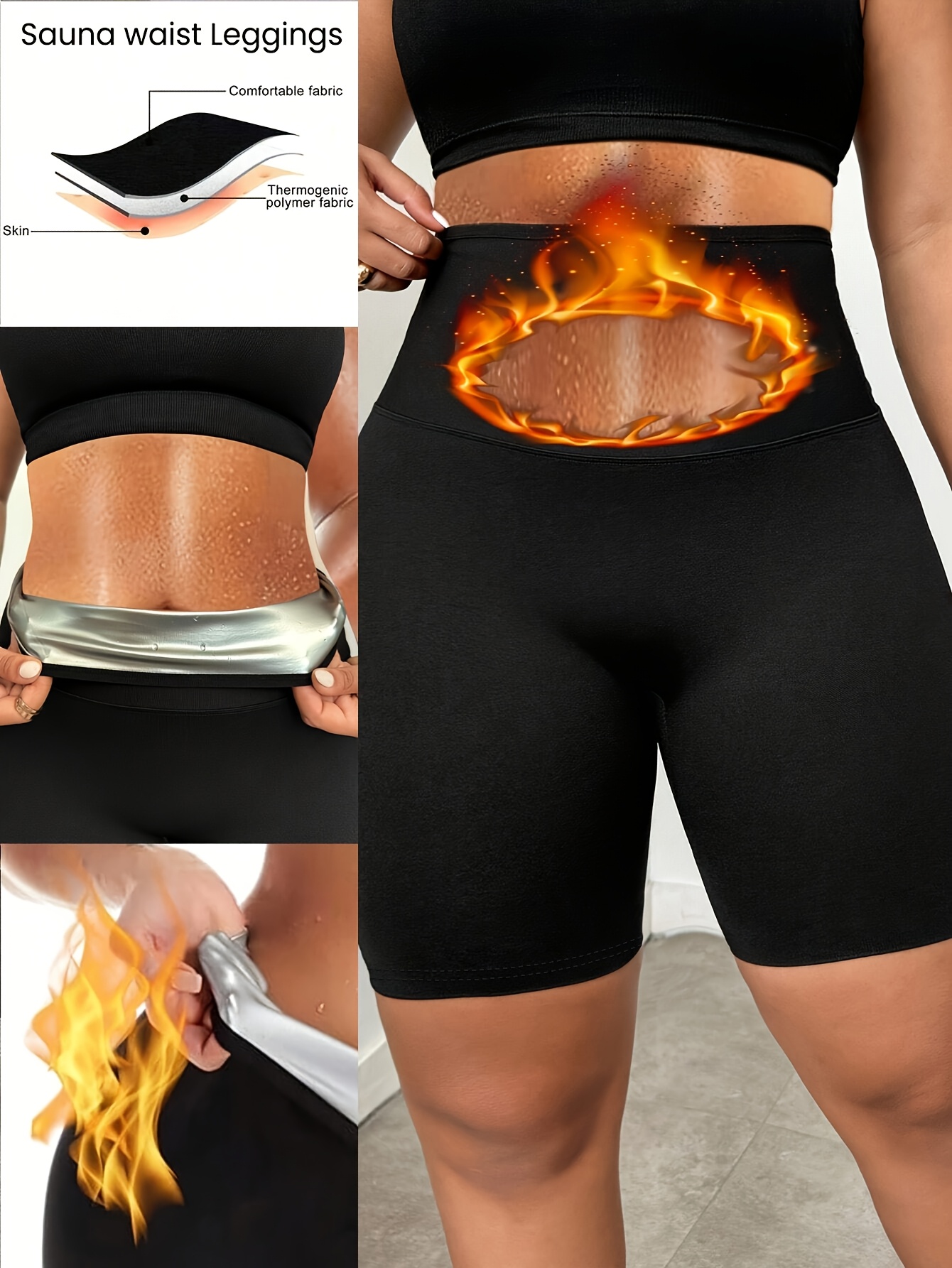 Women's High-Waisted Yoga Shorts with Waist Trimmer Technology - Sweat-Wicking 95% Polyester 5% Spandex, Tummy Control Workout Shorts for Running, Gym & Exercise - Black
