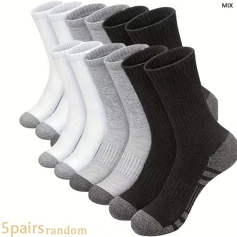 TEMU Random 5pairs Men's Long Socks, Autumn And Winter Sports Socks Long Socks, Socks, Running Socks, Men's Warm Socks, Classic Solid Color Socks,